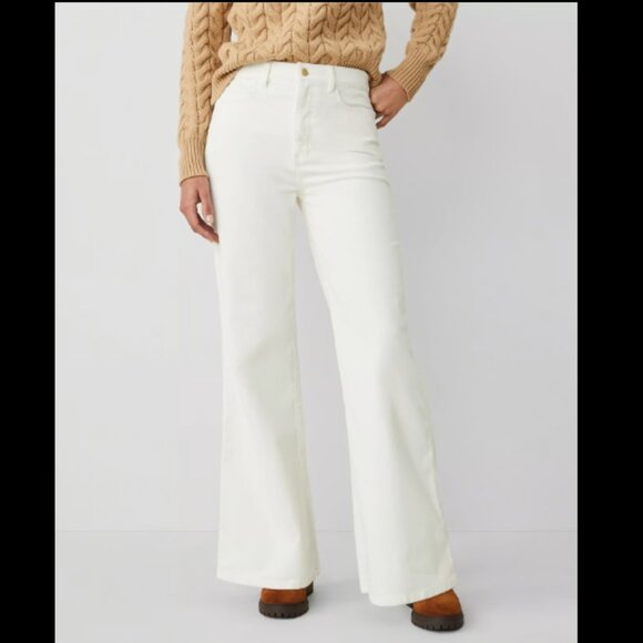 ANN TAYLOR WEEKEND COLLECTION WIDE LEG CORDUROY PANT WINTER WHITE $129 8 - Picture 2 of 9